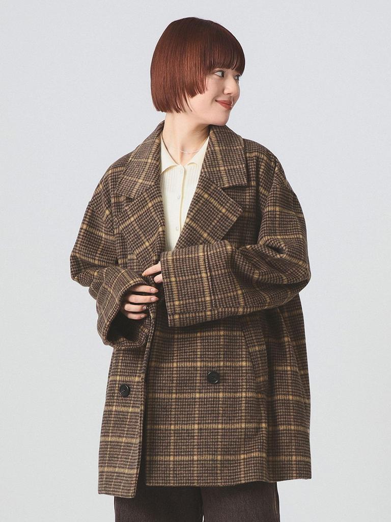 Женское клетчатое полупальто Ray Beams с отворотами, двубортное, из ворсистой ткани, коричневое 0