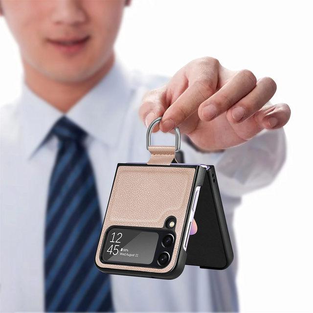 Матовый кожаный чехол для телефона с точным вырезом для Samsung Galaxy Z Flip 4 5g Flip4 Flip3 Flip 3, чехол для мобильного телефона с кольцом на палец