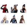 Women's Winter Hat Scarf Gloves Set Faux Fur Pompom Ball Knitted Cap Long Scarf Touch Screen Gloves Set for Cold Weather