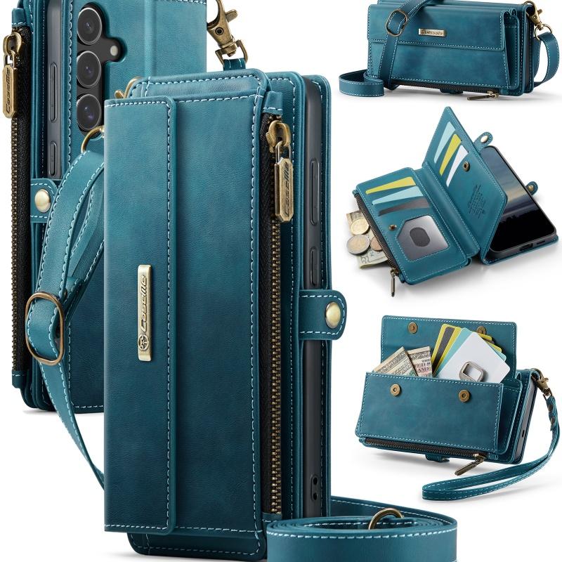 Длинный шнурок, откидной кожаный чехол для телефона для Samsung Galaxy S25 FE S24 Ultra S23 Plus S22 S21 S20 A17 A16 A56 A15 A55 A14 A54 A13 A53, чехол-кошелек на молнии