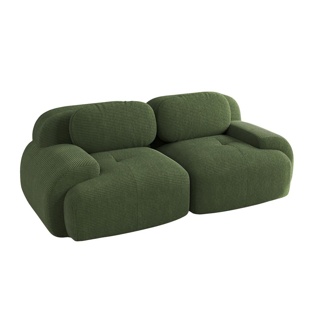 Loveseat Sofa Corduroy, Frameless, Combinable with Curved Armrests and Non-Slip Underside, High-Elastic Padding for Living Room, Bedroom, Green
