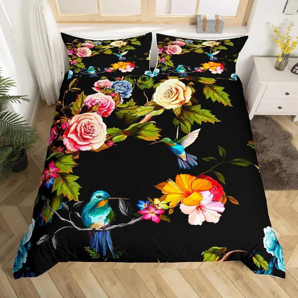 Комплект пододеяльника Колибри Размер Дабл Для Девочек Садовые Птицы Фермерский Дом Цветочный Комплект Постельного Белья Любителям Колибри Пододеяльник