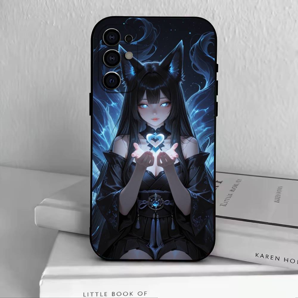 Fox Girl Phone Case Black Silicone Soft For Samsung S25,S24,S21,S22,S23,S30,Ultra,S20,Plus,Fe,Lite