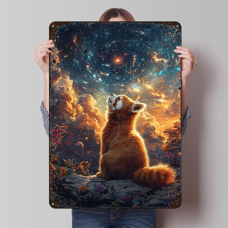 Red Panda And Starry Sky Cosmic Printed Posters Customizable Wall Art Retro Vintage Metal Tin Signs for Home Room Desk Decor