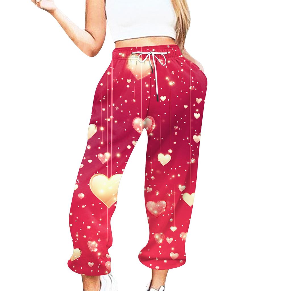 Женские повседневные брюки с принтом ко Дню святого Валентина и эластичной талией на завязках