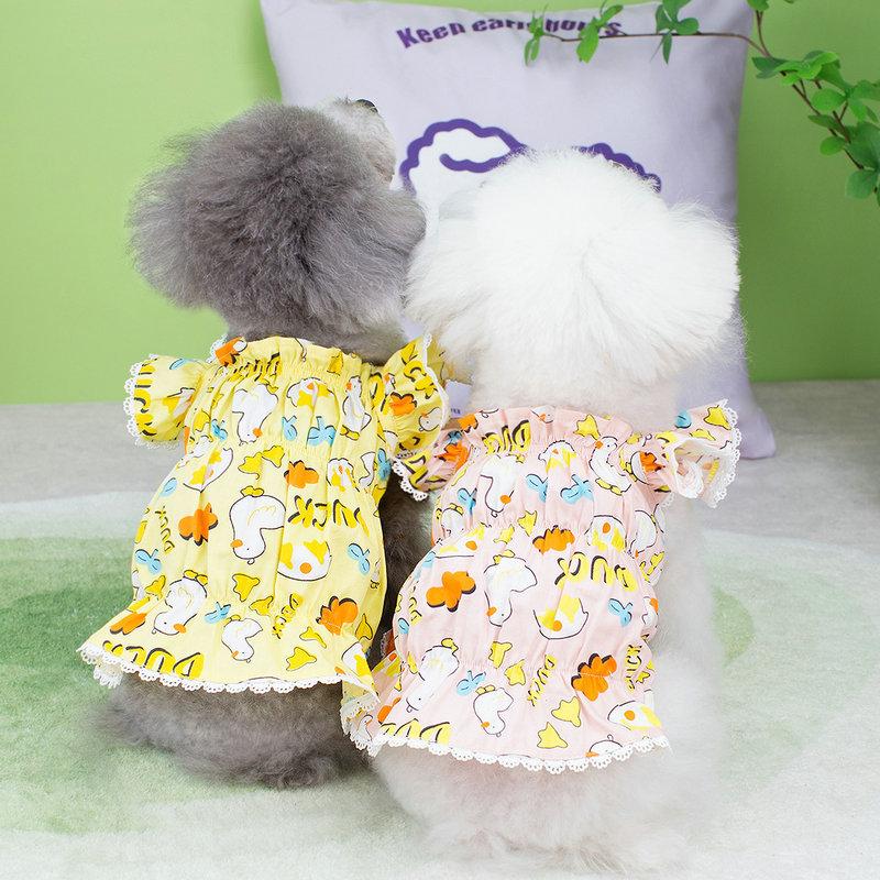 2024 White Duckling Flying Sleeve Skirt New Cute Pet Spring and Summer Clothes Teddy Bixiong Bomei Casual Clothing
