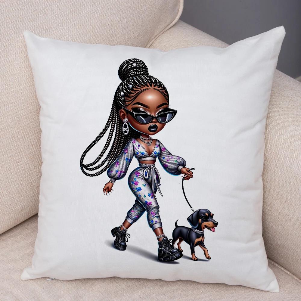 Мода Мультяшная Африканская Девушка Наволочка Мягкая Плюшевая Наволочка для Подушки для Дивана Домашний Декор Милая Черная Женщина Наволочка для Подушки