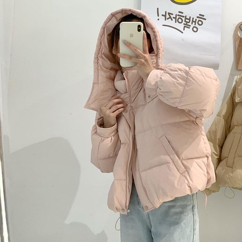 2024 зимняя корейская короткая женская куртка-пуховик, простая однотонная с капюшоном, маленькая многоцветная утолщенная куртка-хлеб