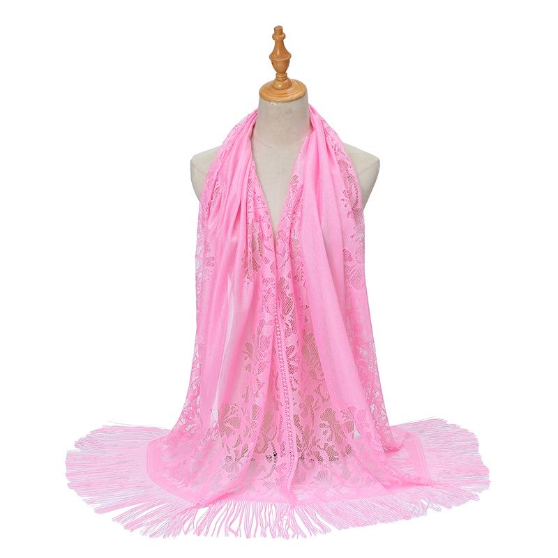 Кружева ажурный шелковый хиджаб шарф с кисточками - однотонная шаль для женщин