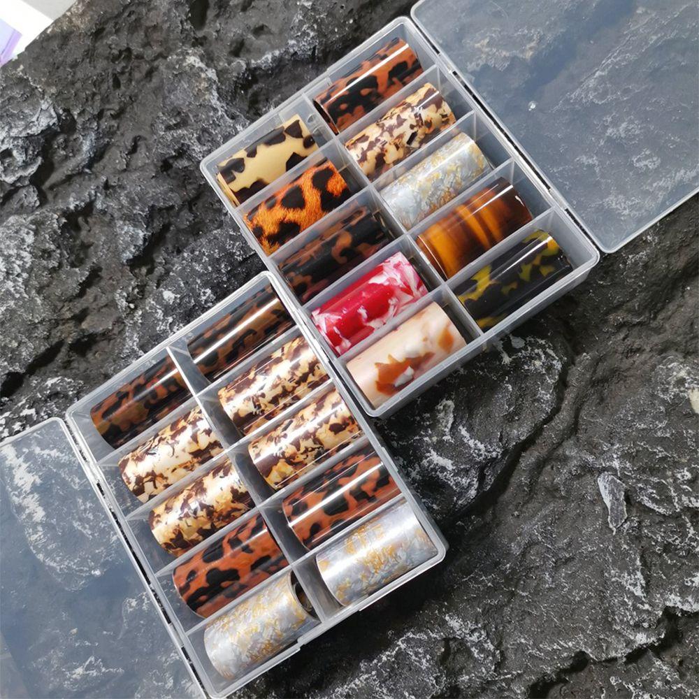 Зимнее звездное небо Осенние наклейки с леопардовым принтом Фольга для ногтей Черепаховый панцирь Янтарь