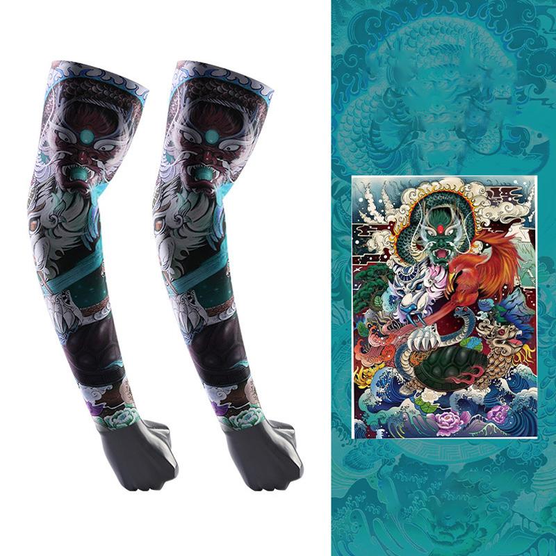 Мужские охлаждающие рукава для езды на велосипеде с защитой от ультрафиолета, нарукавники с принтом и татуировкой, для велоспорта, с ледяным шелком, лето