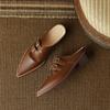 Мода 2025 Лето Женская обувь Туфли из натуральной кожи для женщин Закрытый носок Массивный каблук Мюли Слингбэк Женские сандалии Ручная работа Тапочки
