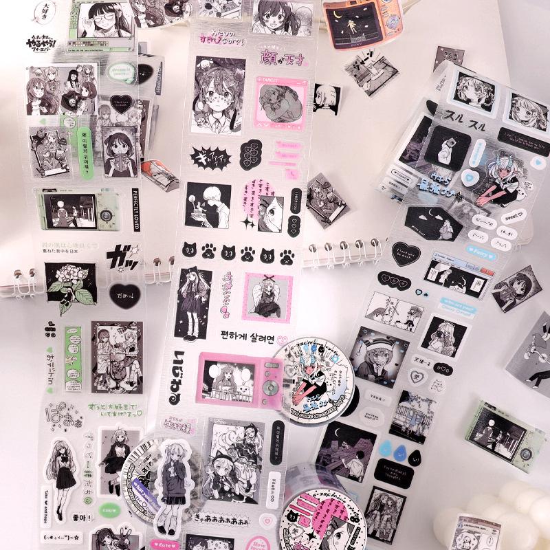 60mm * 2m Kawaii Black and White Comic Creative Handbook Decoration Die Cutting Tape DIY Diary Scrapbook Stationery