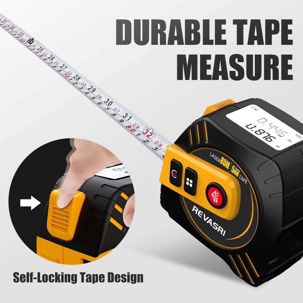 REVASRI Laser Tape Measure 2 In 1 Laser Distance Meter High-precision Intelligent Ruler Steel Measuring Tool with LCD Display