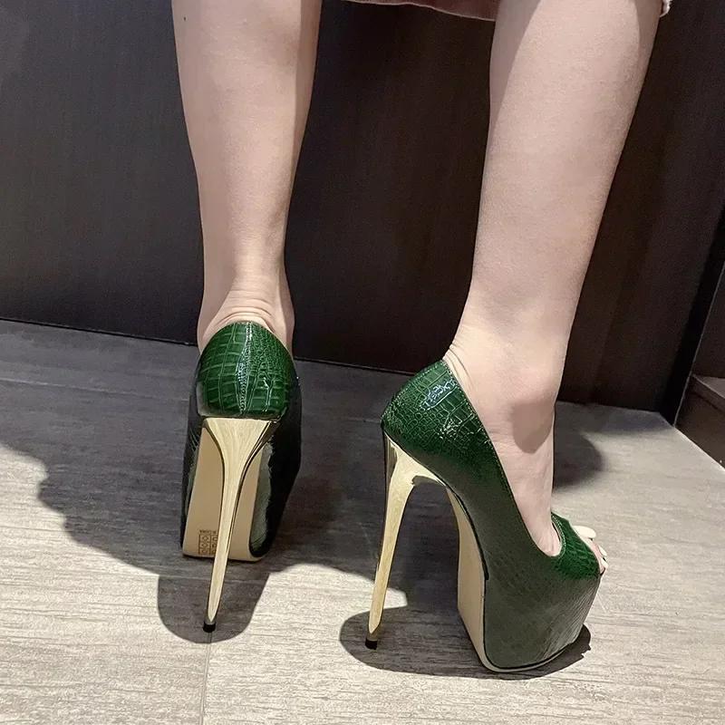 Women's Fish Mouth High Heels Sexy 16cm Thin Heel Single Shoes Waterproof Table Super High Heel Party Sandals