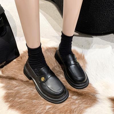 Черные туфли на платформе в японском стиле из кожи, женские, новинка 2025 года, весна-осень, с юбкой, универсальные, с круглым носком, на толстом каблуке, одинарные туфли