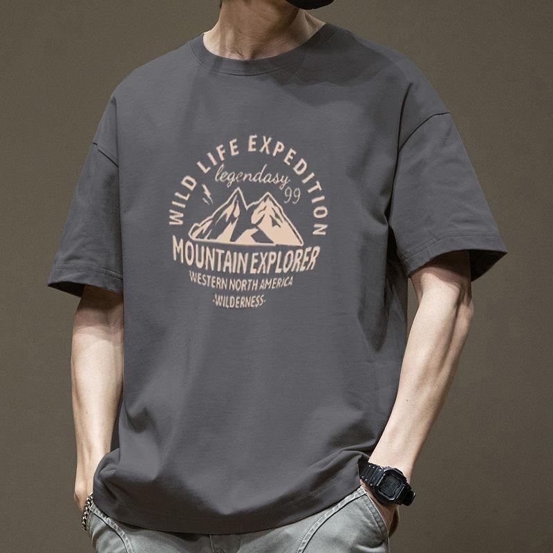 Мужская футболка oversize American Retro Cotton 2024 года — свободная, модная, с коротким рукавом, летняя базовая модель