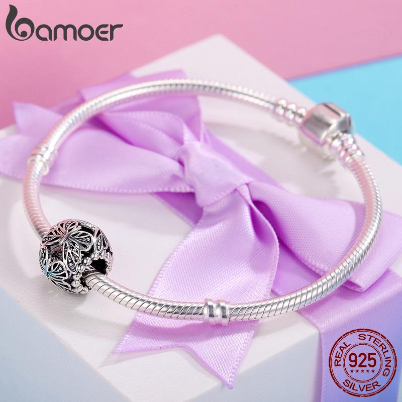 BAMOER Стерлинговое Серебро 925 пробы Классические Ретро Круглые Подвески-Бабочки подходят для оригинального браслета
