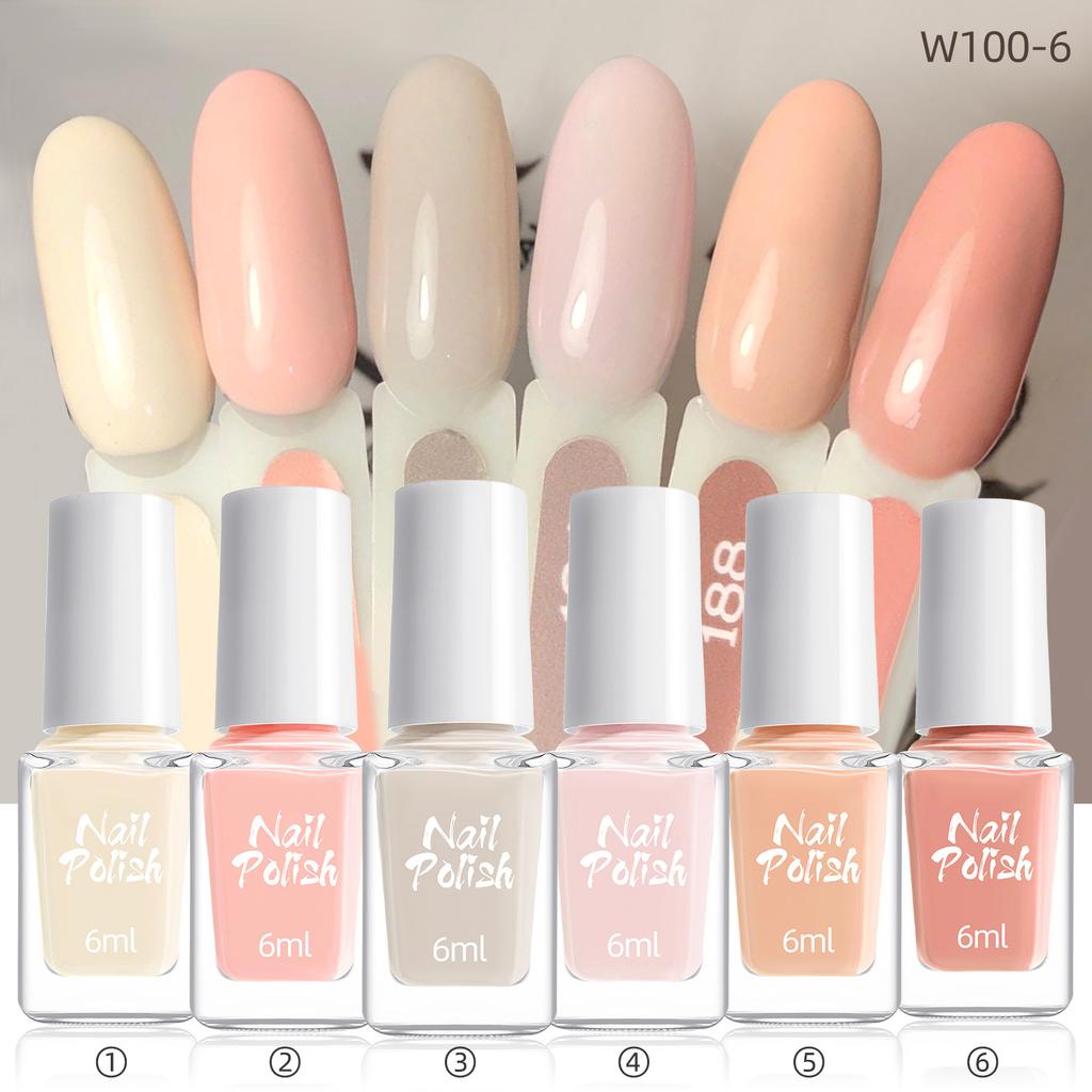 Water-Based Nail Polish Set 6 Colors Quick-Dry High-Gloss Shimmer Manicure Kit Seasonal Trendy Nail Art Decor