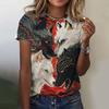 Summer Round Neck 3D Animal Wolf Pattern Print Top Fashionable Casual Short Sleeved Women's T-shirts