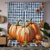 2 шт. HD синяя клетчатая занавеска с тыквой и кленовым листом, декоративная занавеска с желтой завязкой и цифровой печатью, украшение для дома в стиле