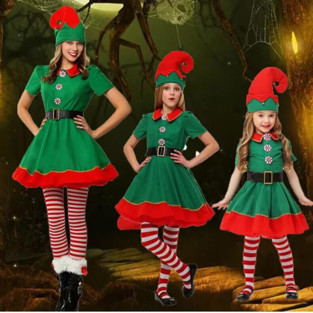 Kid Adult Christmas Elf Costume 2024 Cosplay Clothing New Year Family Matching Outfits