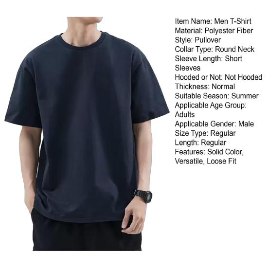 Men Solid Color T-Shirt Round Neck Short Sleeve Summer Tee Casual Loose Fit Tee Shirt for Daily Life Parties Street Beachwear