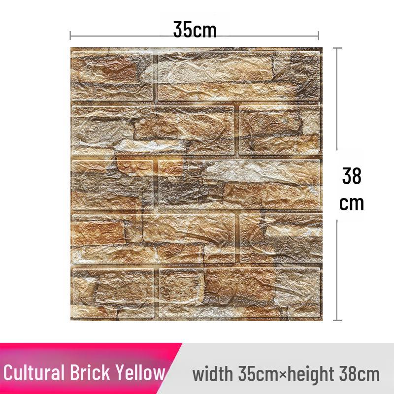 3D Brick Pattern Self-Adhesive Wall Sticker: Anti-Collision, Soft, 35x38, Small Size
