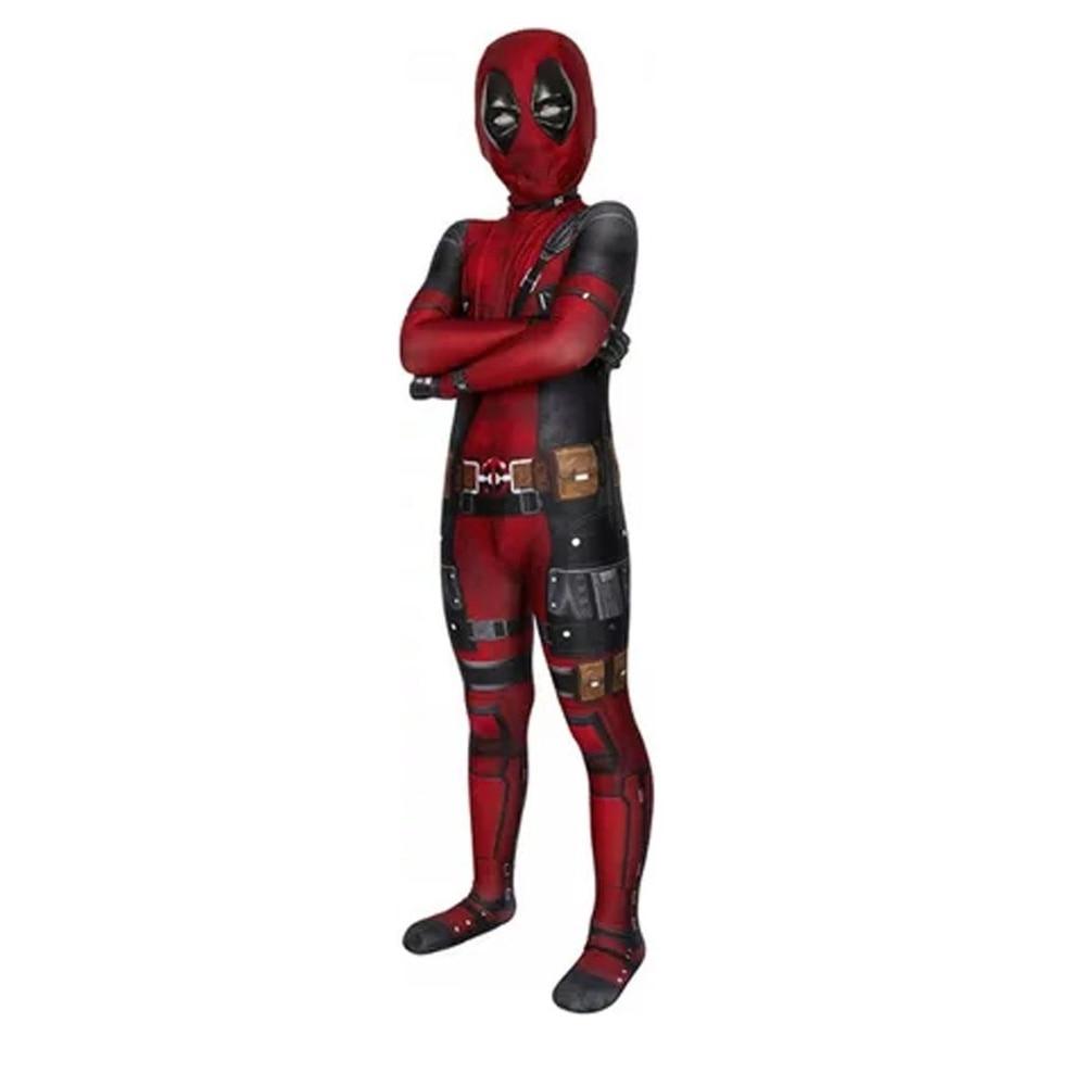 Kids Deadpool Costume Cosplay Set Bodysuit with Mask Halloween Theme Party Role Play 110cm
