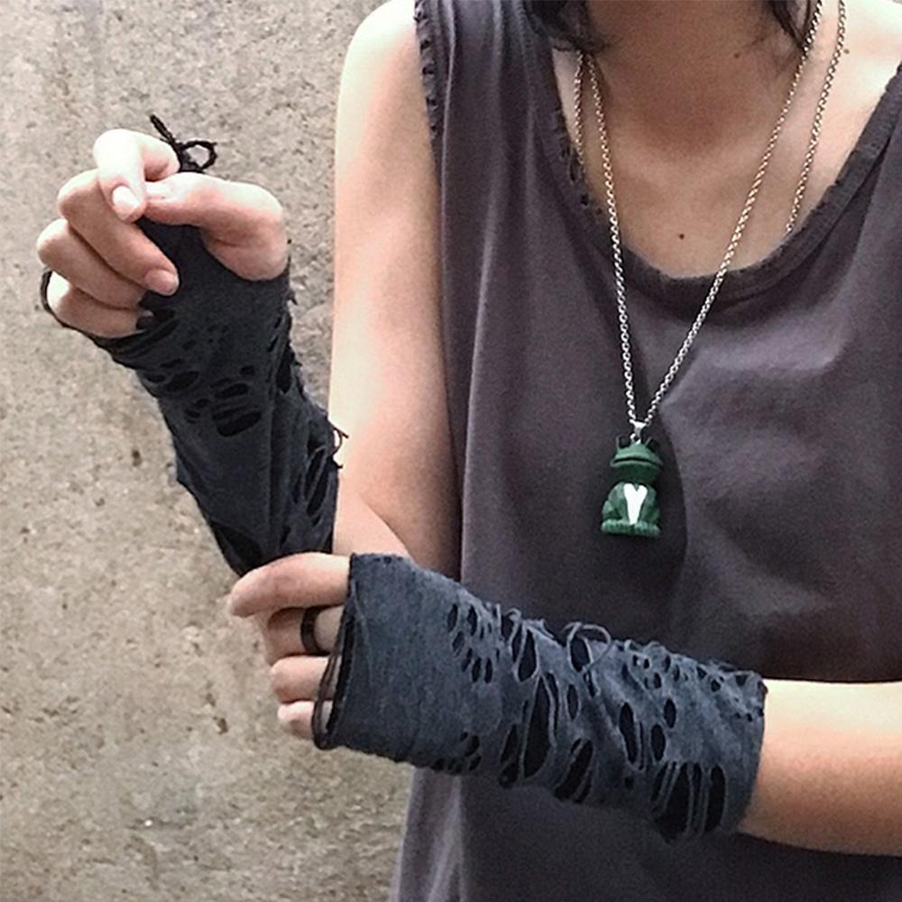 Митенки Унисекс Готические Черные С Прорезями и Разрывами Перчатки Без Пальцев Панк Перчатки