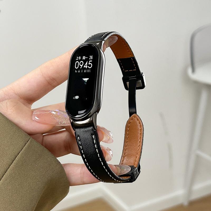 Для Xiaomi Mi Band 10 9 8 Кожаный ремешок для часов Магнитная застежка Наручный браслет для Miband 10 9 8 NFC Correa Ремешок для часов Браслеты Металлический интерфейс