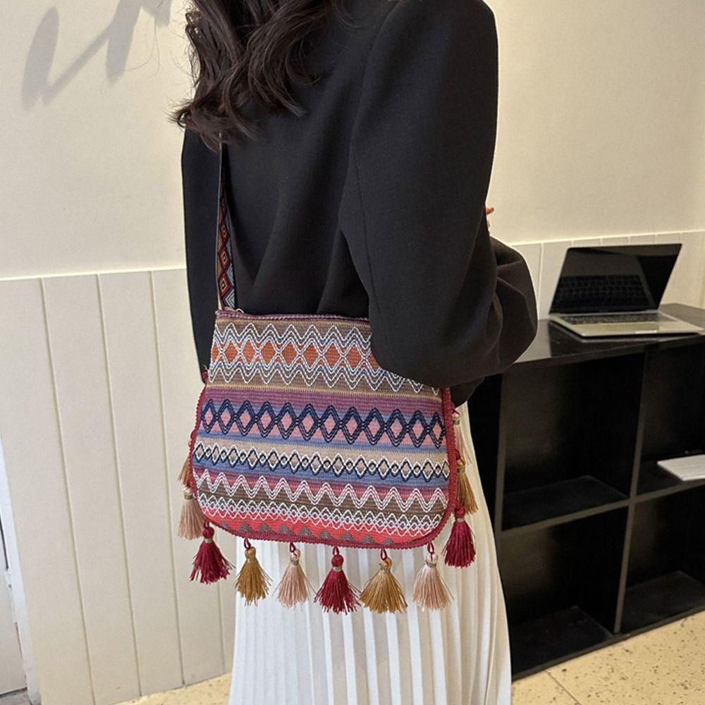 Тканая сумка в этническом стиле, сумки через плечо, большая вместительная богемная сумка на плечо, уличная сумка