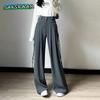 Women's Spring Autumn Formal Suits Pants Casual Tailored Tailoring Straight Trousers Wide Leg Pants Streetwear Ribbon Korean Clothes