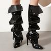 Остроносые Ботинки на Шпильке с Заклепками Skinny Boots Трендовые Ботинки для Наслаивания 34-43 Большие Размеры Женские