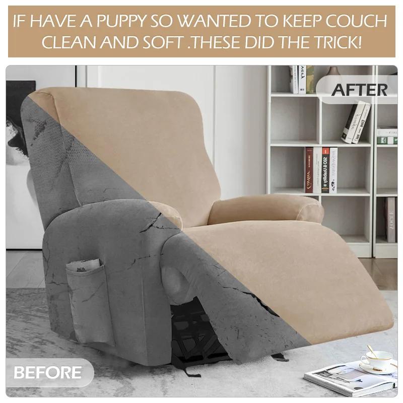 1 2 3 4 Seater Velvet Recliner Sofa Cover Split Design Relax Sofas Slipcover Lounge Armchair Covers with Side Pocket Home Decor