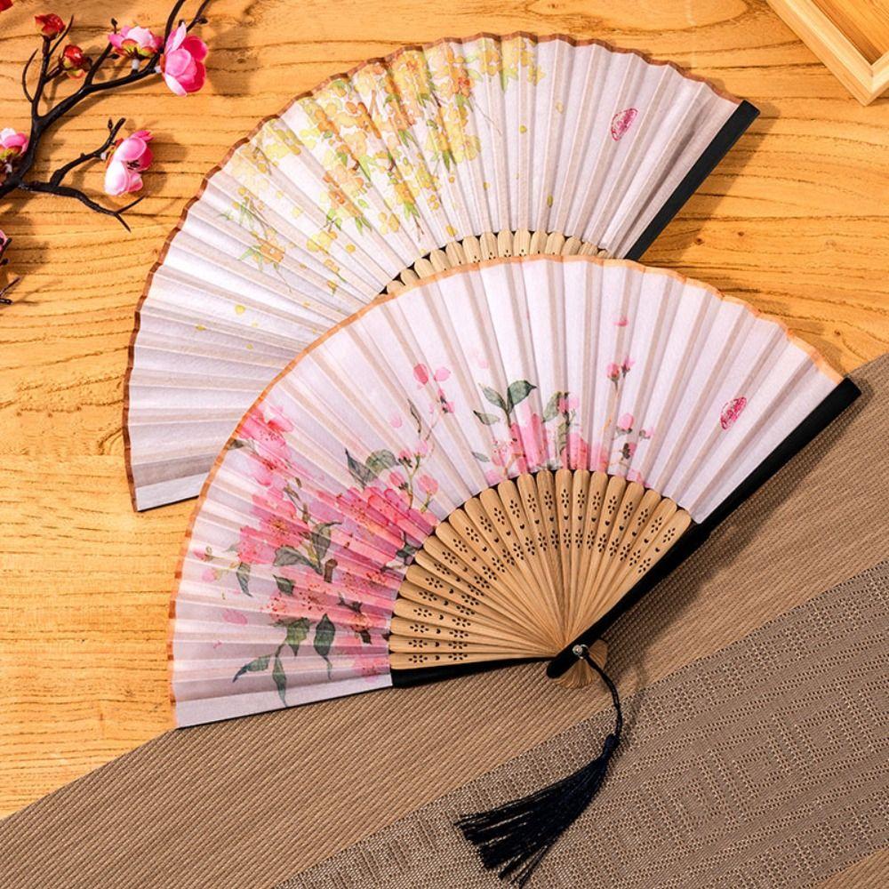 Шелковый Тканевый Танцевальный Ручной Веер Бамбуковая Ручка Реквизит Веер в Китайском Стиле Складной Веер Домашнее Украшение