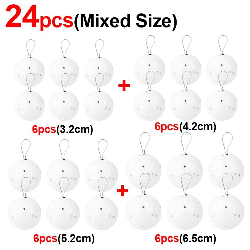 24/6 шт. белых пенопластовых рождественских шаров, подвесная подвеска для елки 4/6/8 см, снежные украшения для новогодней свадебной вечеринки, украшения для дома