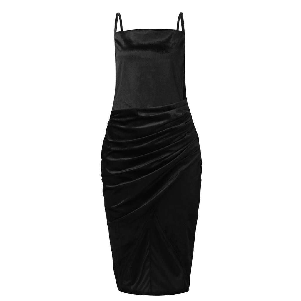 (биенсн)Женское сексуальное платье без рукавов на бретелях с рюшами и разрезом для вечеринки, коктейльное платье миди