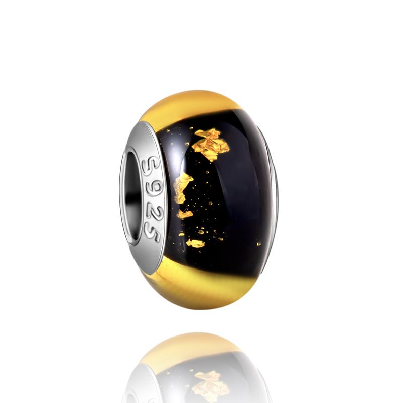 Муранское стекло Серия стерлинговое серебро 925 пробы Медный павлин синий и лепесток цветка Вращается Шарм Подходит для браслета Женские изящные циркониевые аксессуары