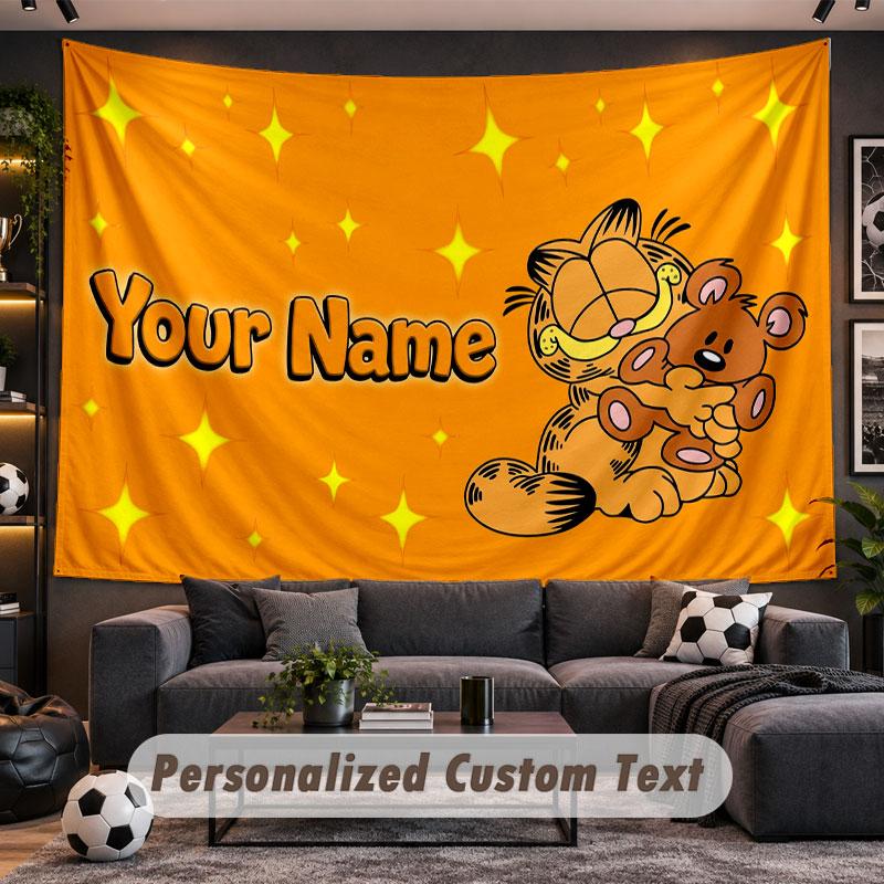 Wall Hanging Tapestry Custom NameGarfield Pattern Personalized Printed Fabric Wall Decor