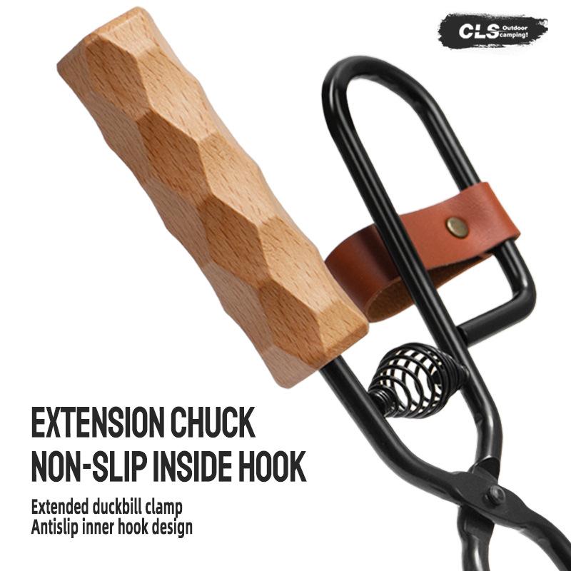 Firewood Tongs Metal Heat Resistant Lengthened Anti Scald BBQ Tongs for Fire Pit Camping Fireplace Use Camping Charcoal Clips