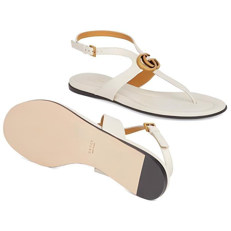 Gucci Женские сандалии на одной ремешке из кожи с Double G, белые, 746030 BKO00 9049