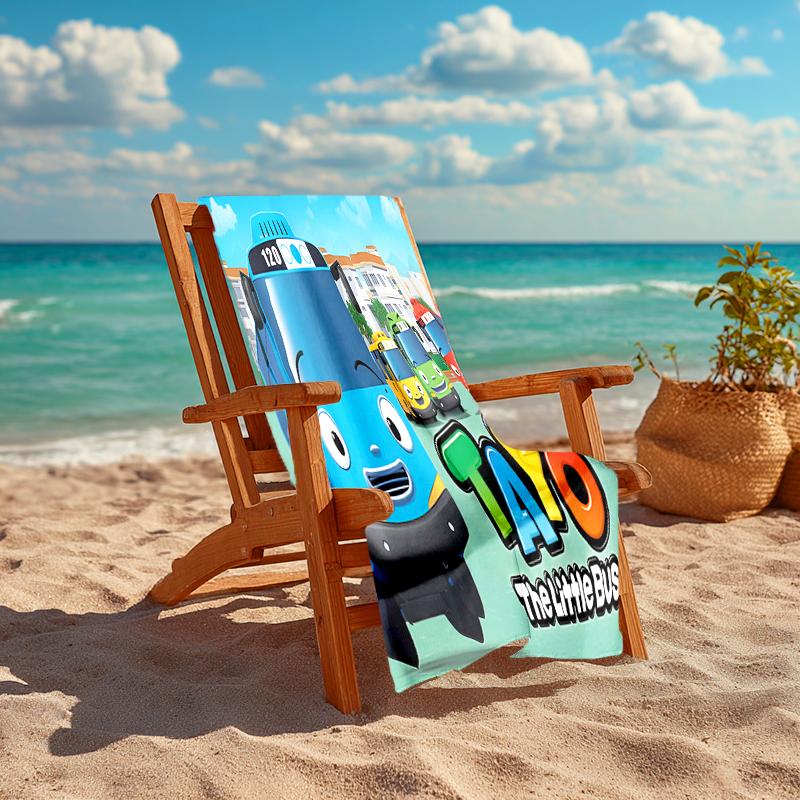 1pc Tayo The Little Bus1 Beach Towel, Comfortable and Thick, and Swimming/Bath/Picnic/Camping Towel, Suitable for Seaside Beaches