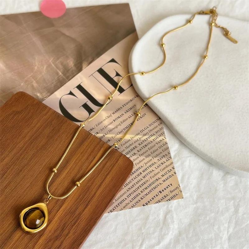 HangZhi 2021 новый корейский винтажный капля воды звезда круглый медведь овальный кулон ожерелье геометрический золотой цвет ювелирные изделия из титановой стали