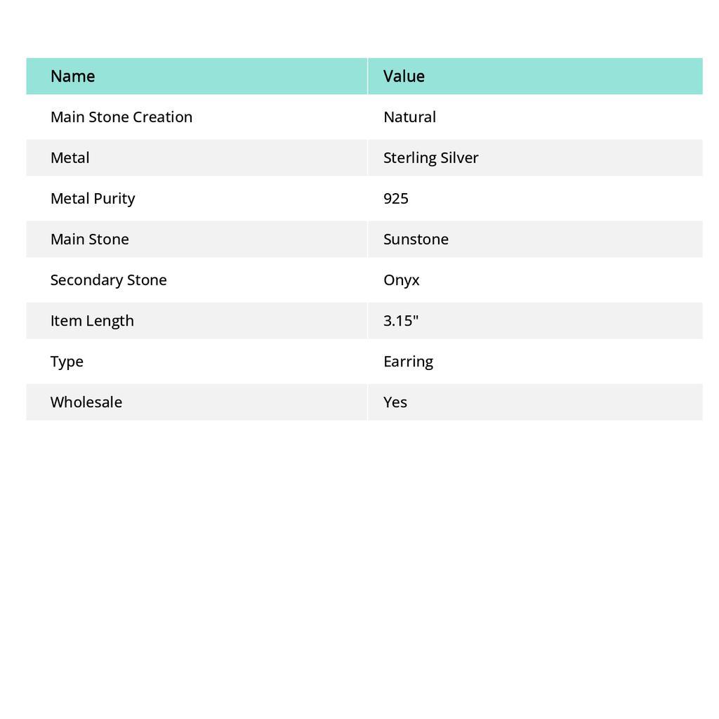 Red Sunstone, Onyx Gemstone Handmade 925 Sterling Silver Earring 3.15" L8r62