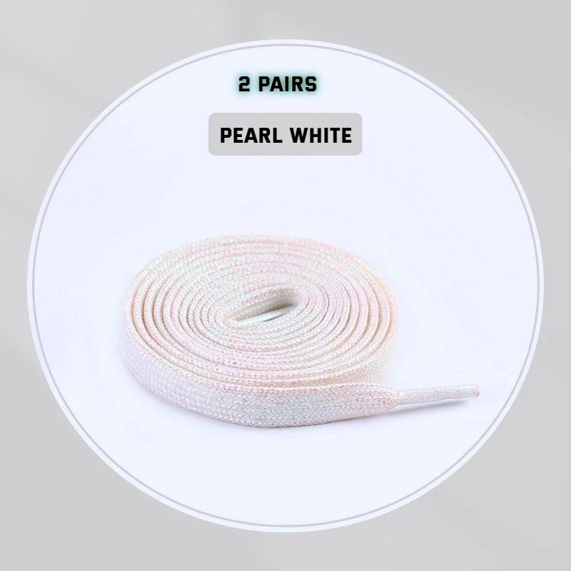 2 Pair Glitter White Shoelaces of Sneakers Colorful Shoelaces Metallic Shiny Gold Shoelace Silver Flat Shoe Laces Running Laces