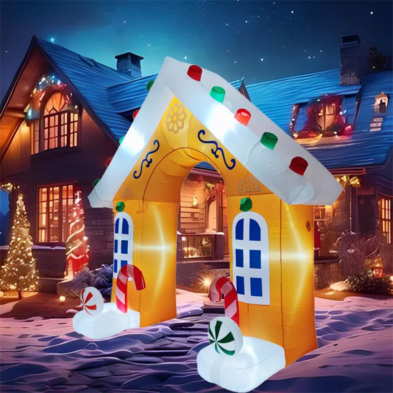 Inflatable Toys Christmas Decorations 2.7M/8.8FT House Archway Built-in LED Lights Inflated Model Ornament Xmas Party Decor Prop