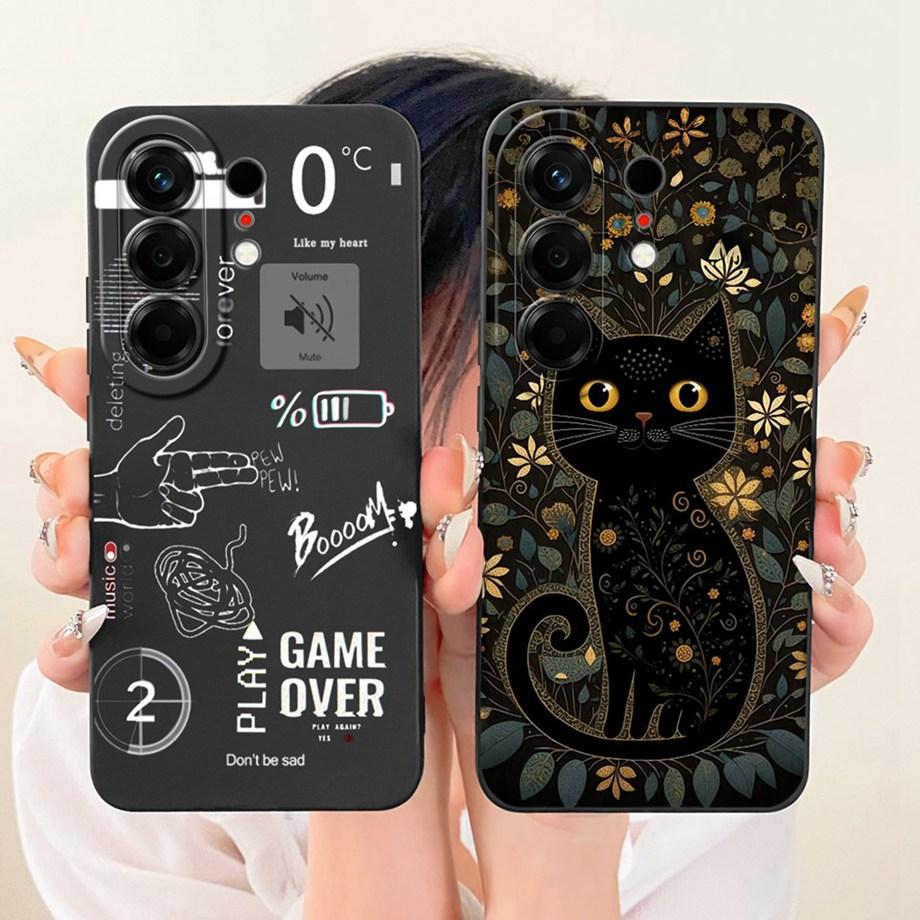 Soft Silicone Phone Case For Tecno Camon 50 Pro 4G Black Cat Cartoon Dragon Animals Pattern Bumper For Camon 50Pro CN5c Cover