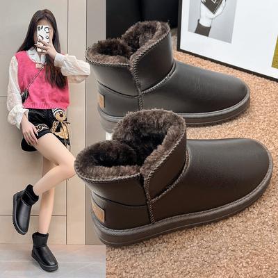 Женские зимние сапоги, новые зимние меховые интегрированные на толстой подошве, утолщенные кожаные хлопковые туфли большого размера, теплые женские сапоги