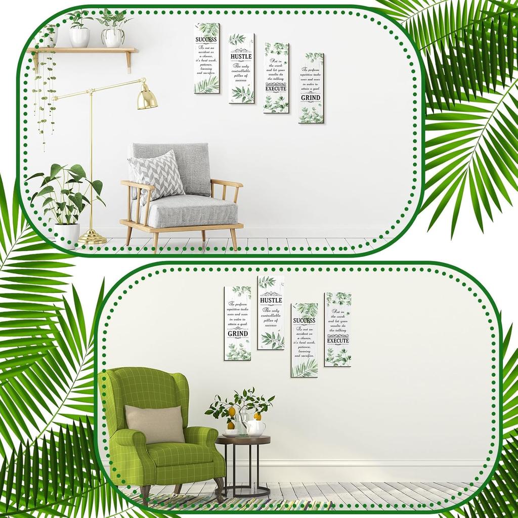 Honoson 4 Pcs pirational Office Wall Decor Motivational Rustic Wall Art pirational Hanging Wooden Plaques Sayings Motivational Quote Signs for Office